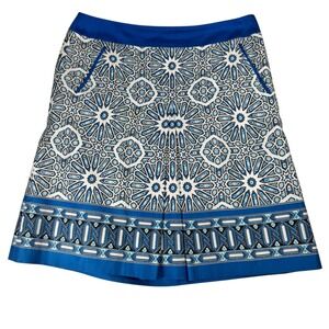 Ann Taylor‎ Skirt Size 8 Blue White Geometric Print A Line Pockets Womens